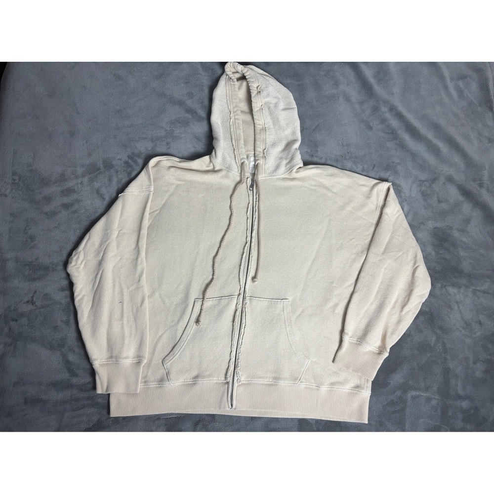 American Eagle Oversized Reverse Seam Full Zip Hoodie L/XL Grunge Distressed Y2K